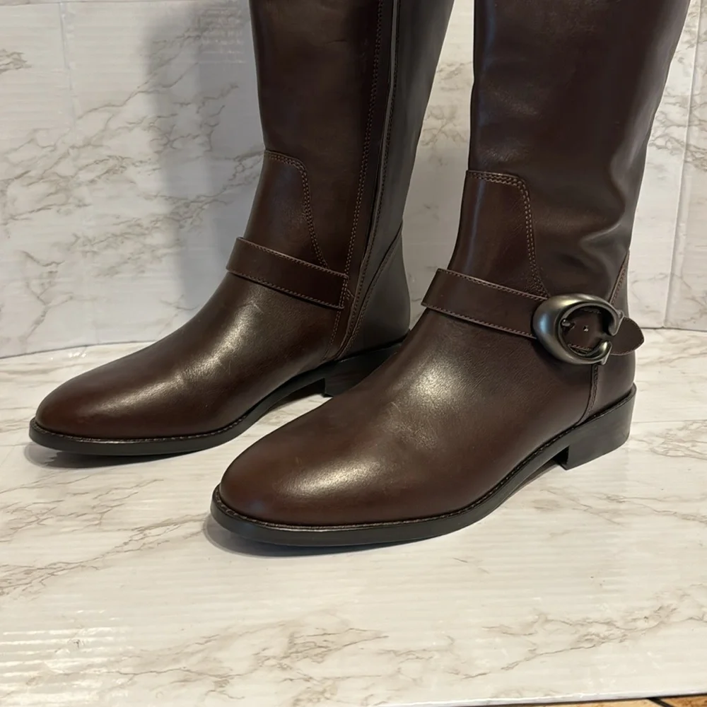 Coach ladies dark chocolate brown tall Brynn Riding leather Boots size 10 B - Picture 2 of 13